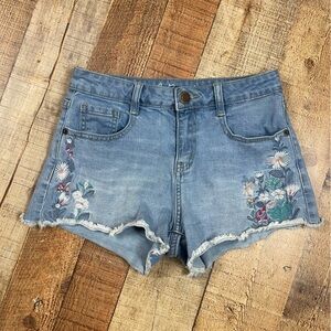 J. Brand Size 3 Juniors Floral Embroidered Denim Raw Hem Boho Shirts Beach
